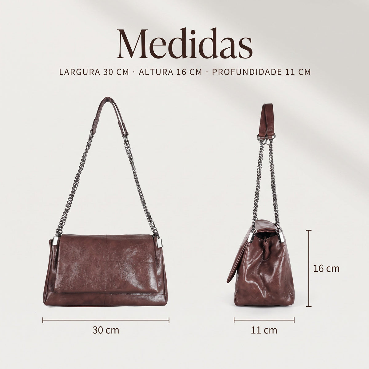 Bolsa Transversal Feminina de Couro com Corrente + Carteira de Brinde