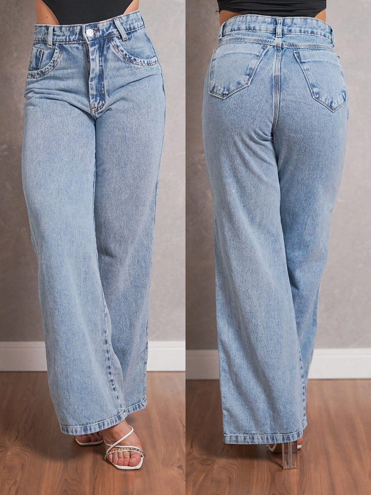 Calça Jeans Pantalona Giovanna Wide Leg Cintura Alta Marmorizada