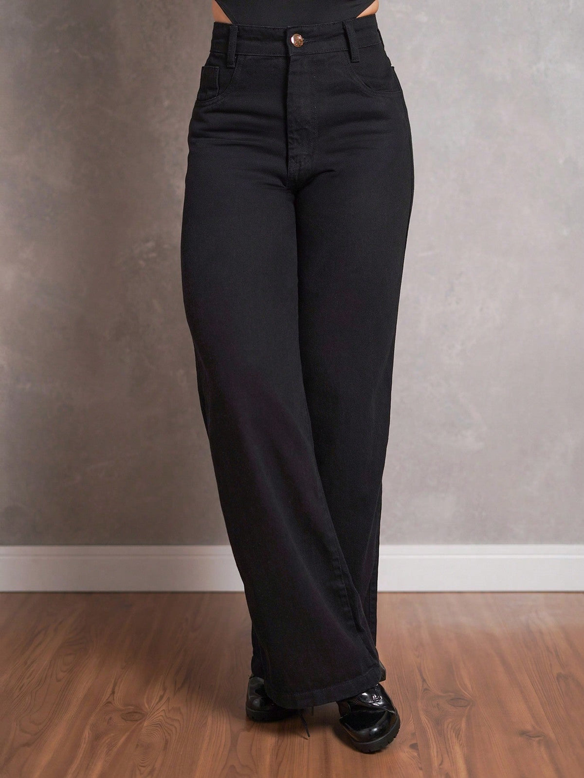 Calça Jeans Pantalona Giovanna Wide Leg Cintura Alta Marmorizada