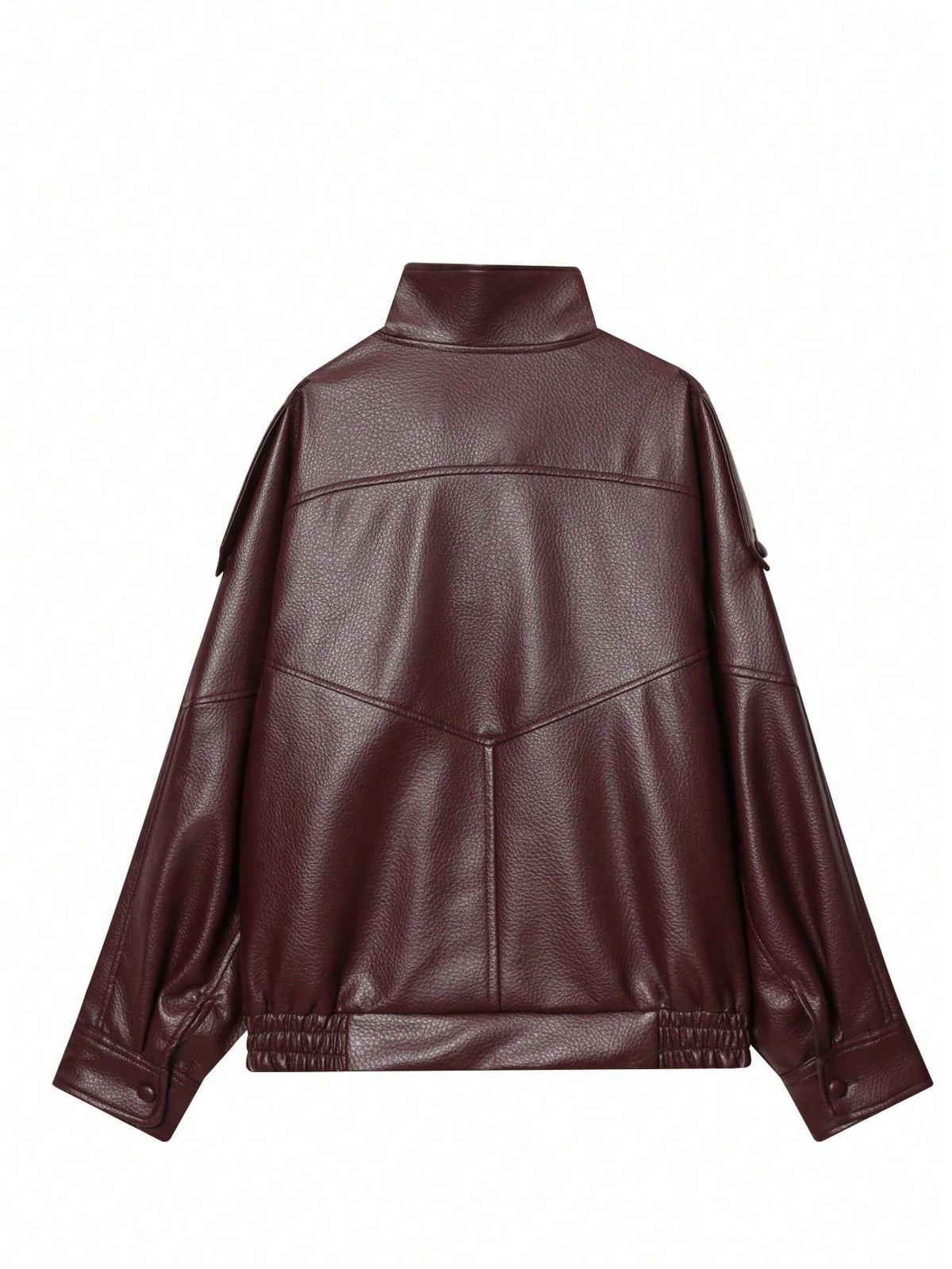 Seelio Jaqueta Casual Feminina de Couro Sintético com Gola Alta, Estilo Europeu e Americano, Moda Minimalista Versátil, Streetwear, Outono/Inverno - Borgonha F