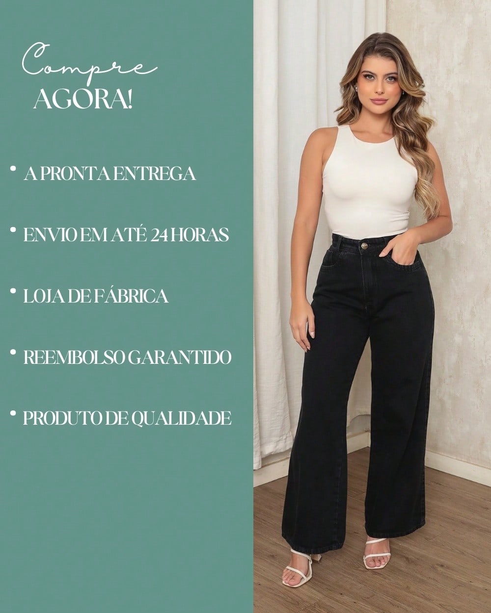 Calça Jeans Pantalona Giovanna Wide Leg Cintura Alta Marmorizada
