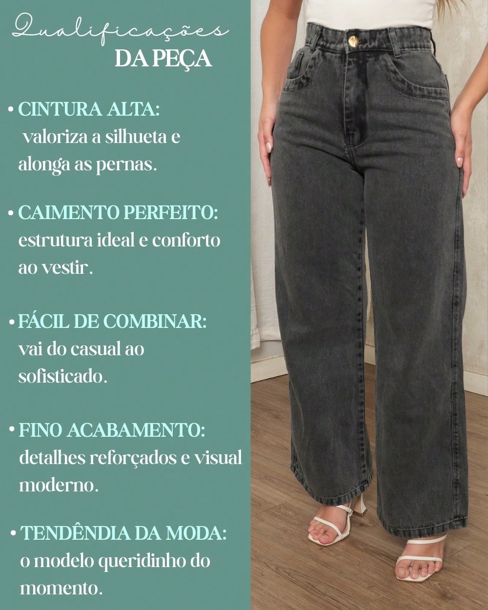Calça Jeans Pantalona Giovanna Wide Leg Cintura Alta Marmorizada