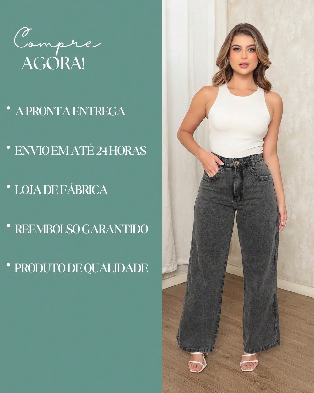 Calça Jeans Pantalona Giovanna Wide Leg Cintura Alta Marmorizada