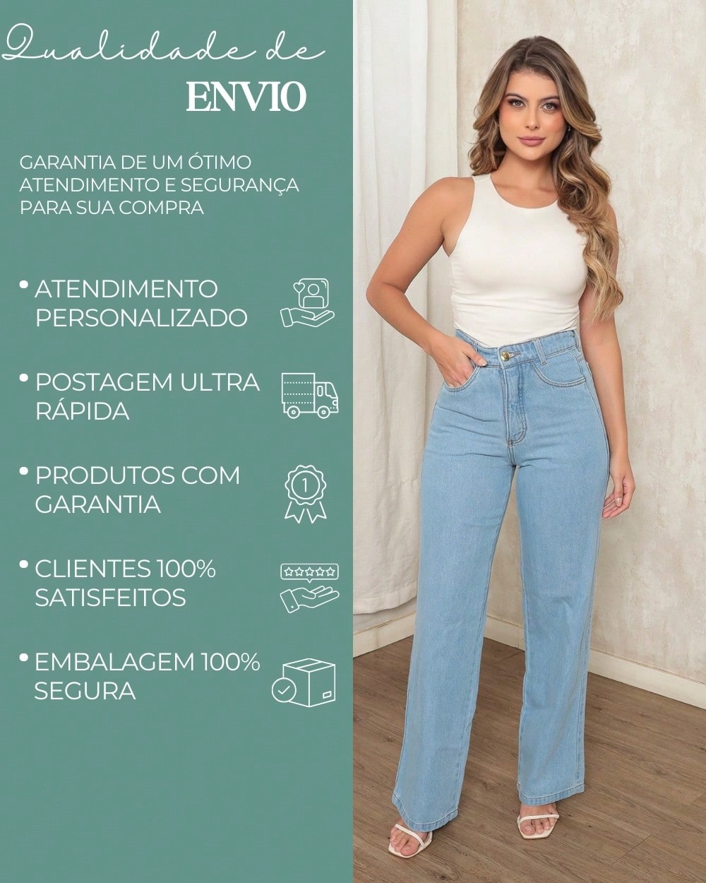 Calça Jeans Pantalona Giovanna Wide Leg Cintura Alta Marmorizada