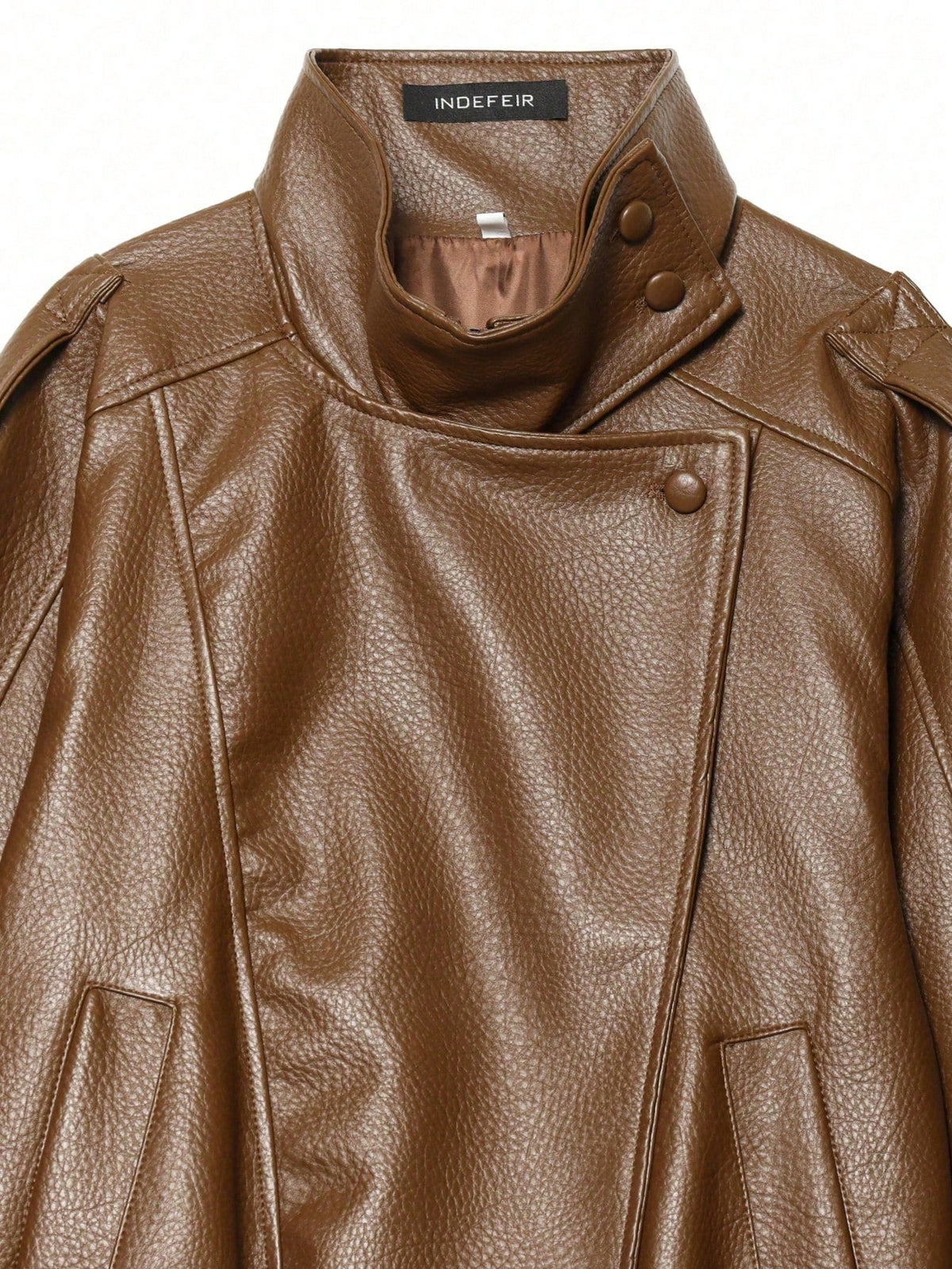 Jaqueta Feminina Camellia Oversized de Corte Solto, Nova para Outono/Inverno, Estilo Europeu e Americano, Casaco Minimalista Versátil Premium em Couro Sintético para Outono - Marrom Claro