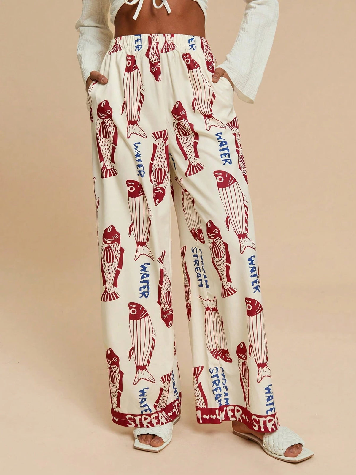 Calça Pantalona Estampa Peixes