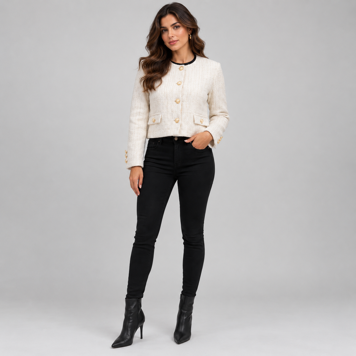 Jaqueta Évora Off White com Botões Dourados