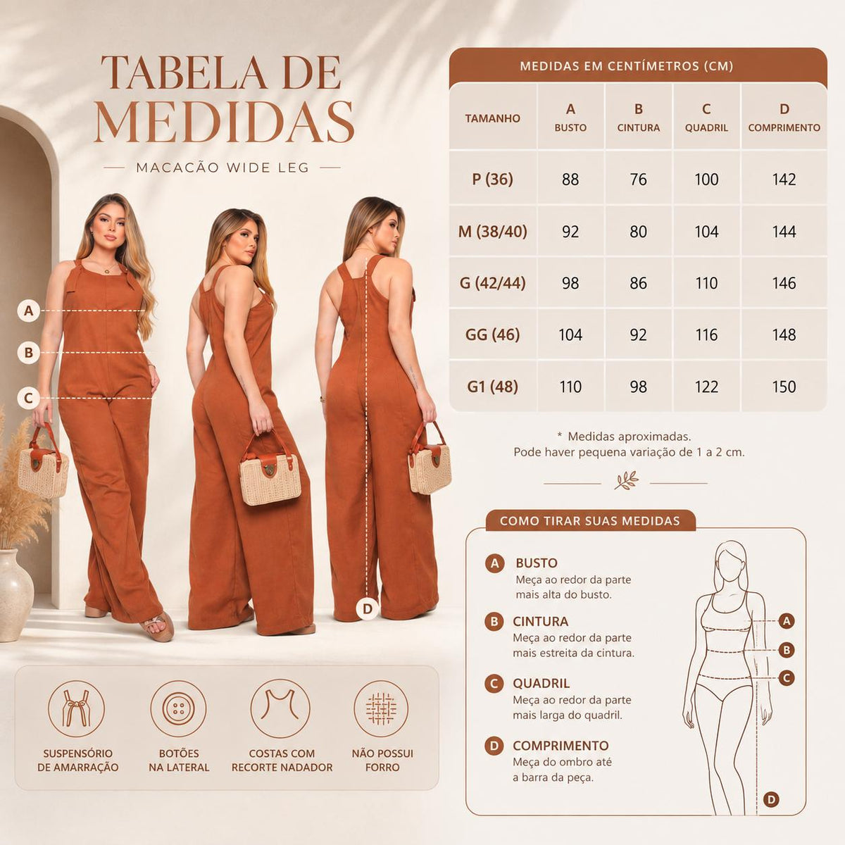 Macacão Pantalona Wide Leg em Linho com Alças Ajustáveis