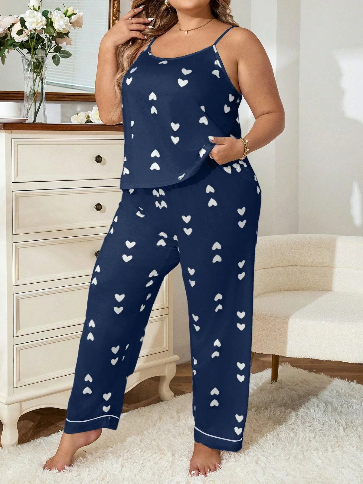 Pijama Plus Size Regata e Calça Coração