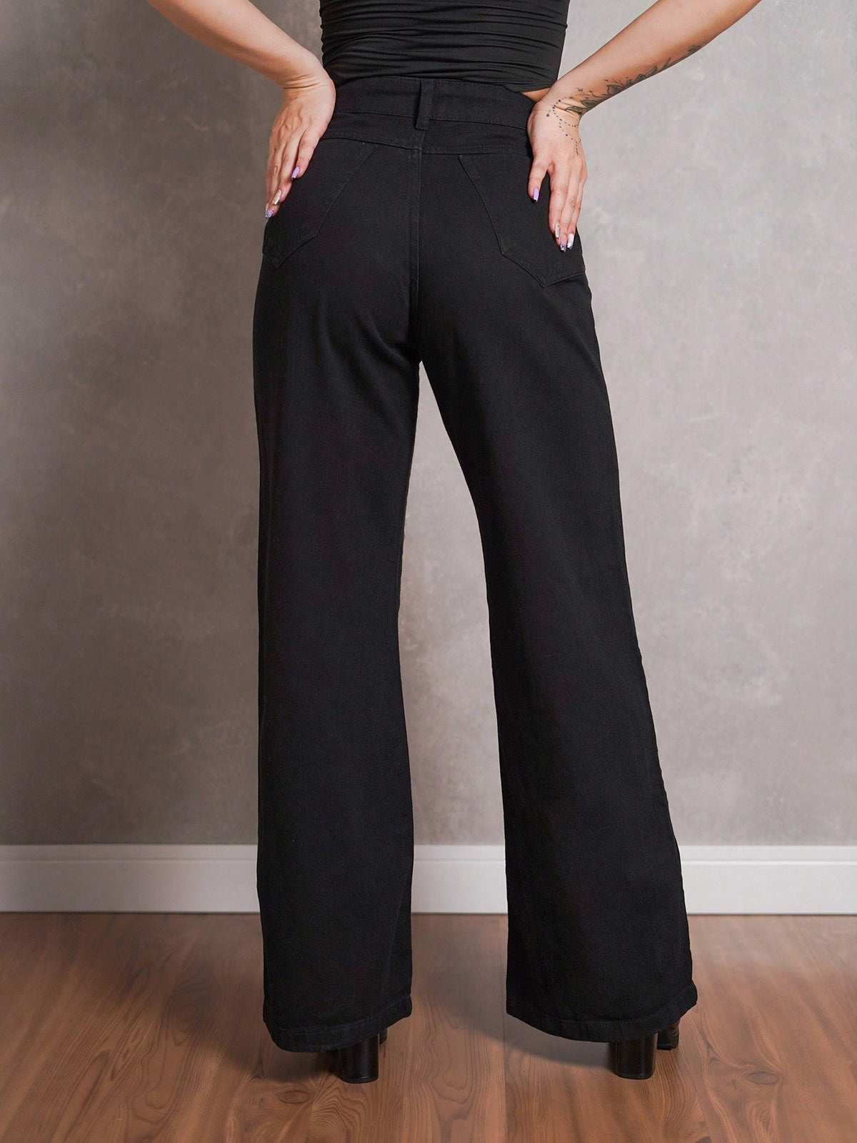 Calça Jeans Pantalona Giovanna Wide Leg Cintura Alta Marmorizada