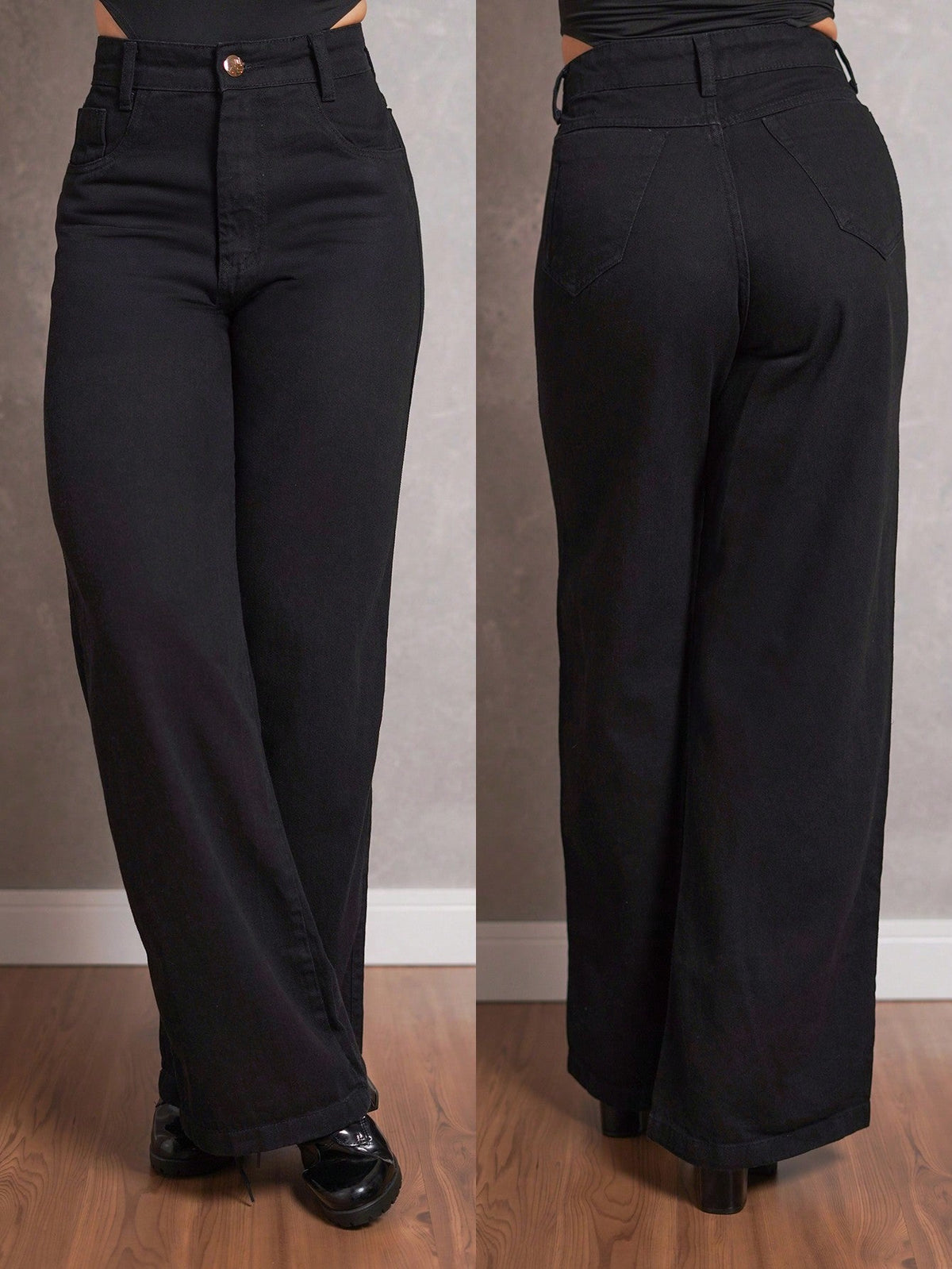 Calça Jeans Pantalona Giovanna Wide Leg Cintura Alta Marmorizada
