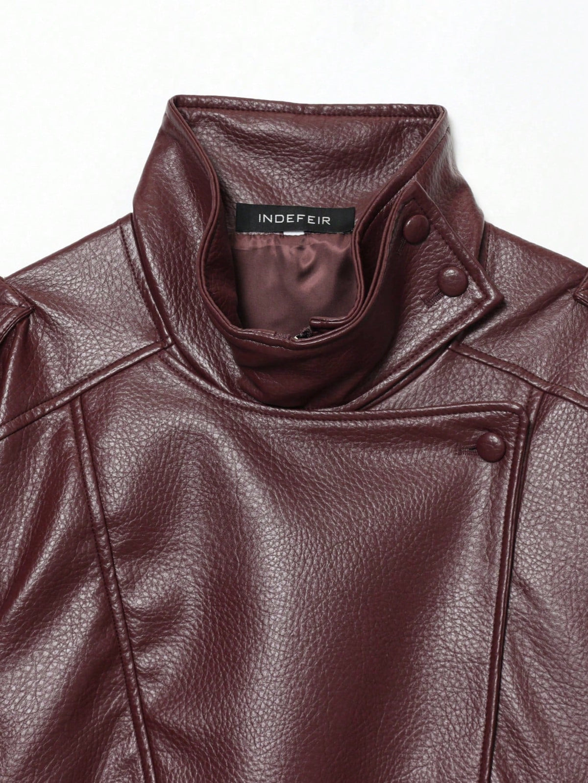 Seelio Jaqueta Casual Feminina de Couro Sintético com Gola Alta, Estilo Europeu e Americano, Moda Minimalista Versátil, Streetwear, Outono/Inverno - Vinho