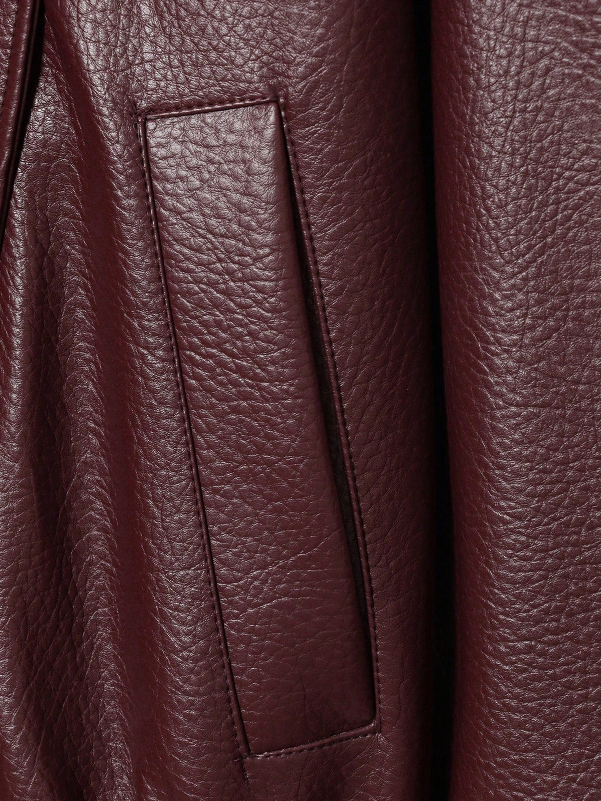 Seelio Jaqueta Casual Feminina de Couro Sintético com Gola Alta, Estilo Europeu e Americano, Moda Minimalista Versátil, Streetwear, Outono/Inverno - Vinho