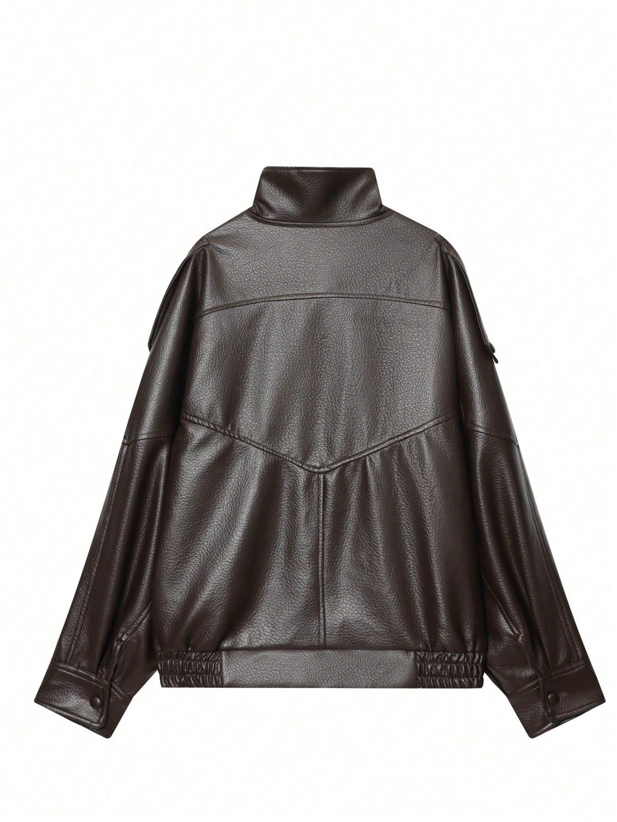 Jaqueta Feminina Camellia Oversized de Corte Solto, Nova para Outono/Inverno, Estilo Europeu e Americano, Casaco Minimalista Versátil Premium em Couro Sintético para Outono - Castanho