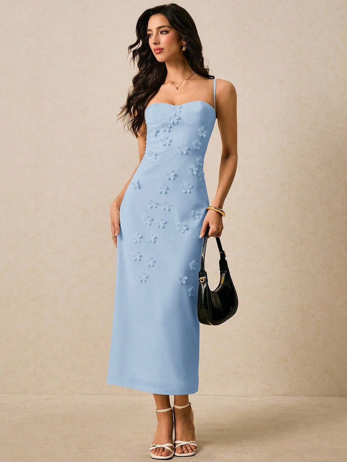 Vestido Longo Lívia Sem Mangas com Aplique, Elegante e Feminino