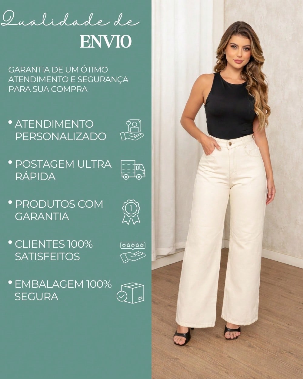 Calça Jeans Pantalona Giovanna Wide Leg Cintura Alta Marmorizada