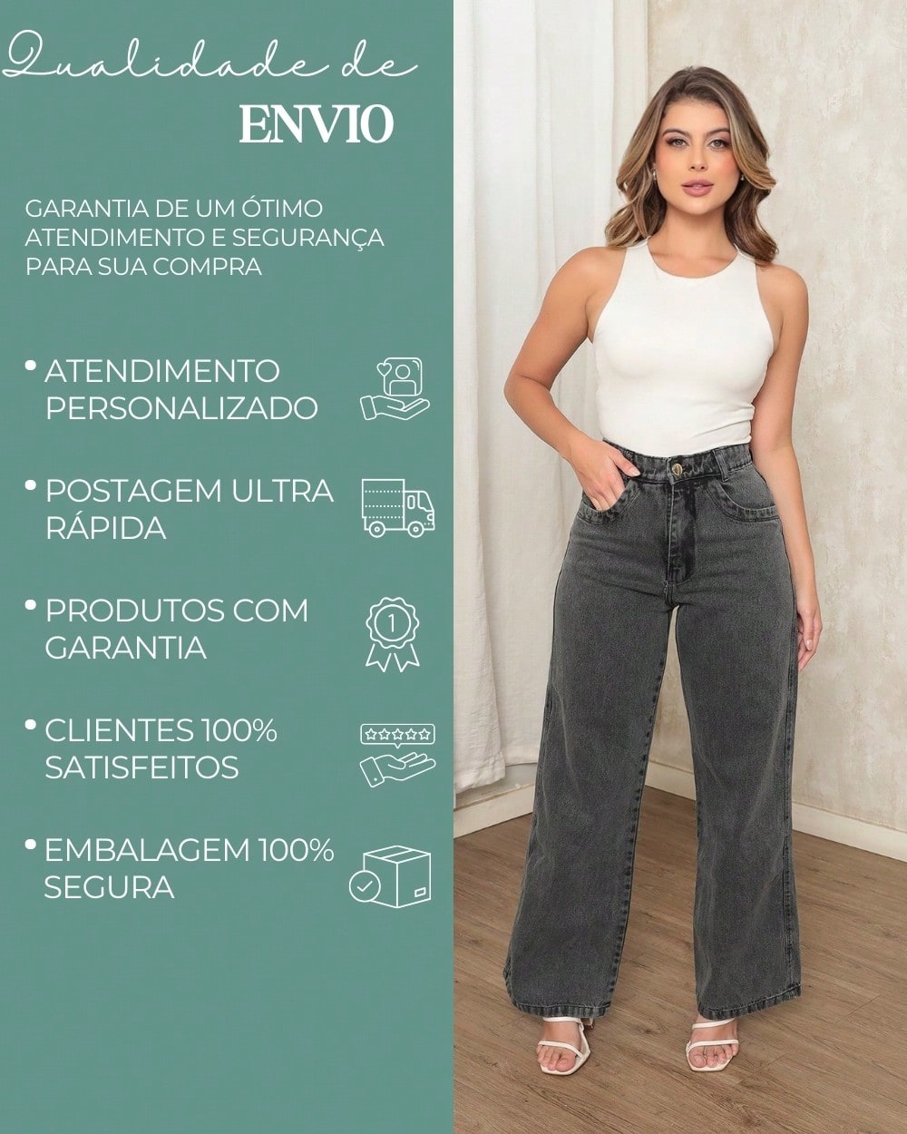 Calça Jeans Pantalona Giovanna Wide Leg Cintura Alta Marmorizada