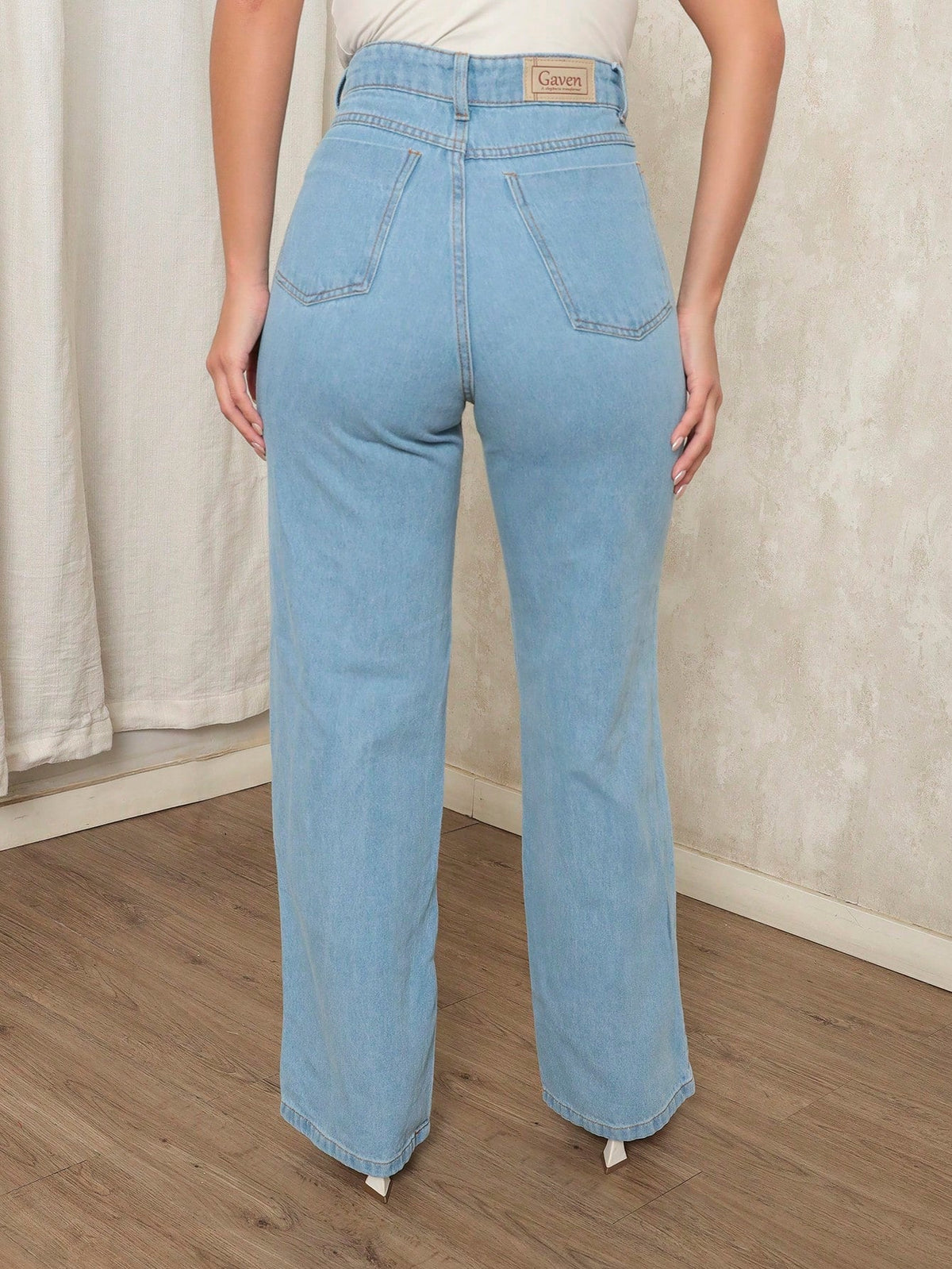 Calça Jeans Pantalona Giovanna Wide Leg Cintura Alta Marmorizada