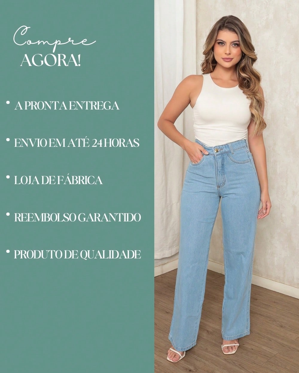 Calça Jeans Pantalona Giovanna Wide Leg Cintura Alta Marmorizada