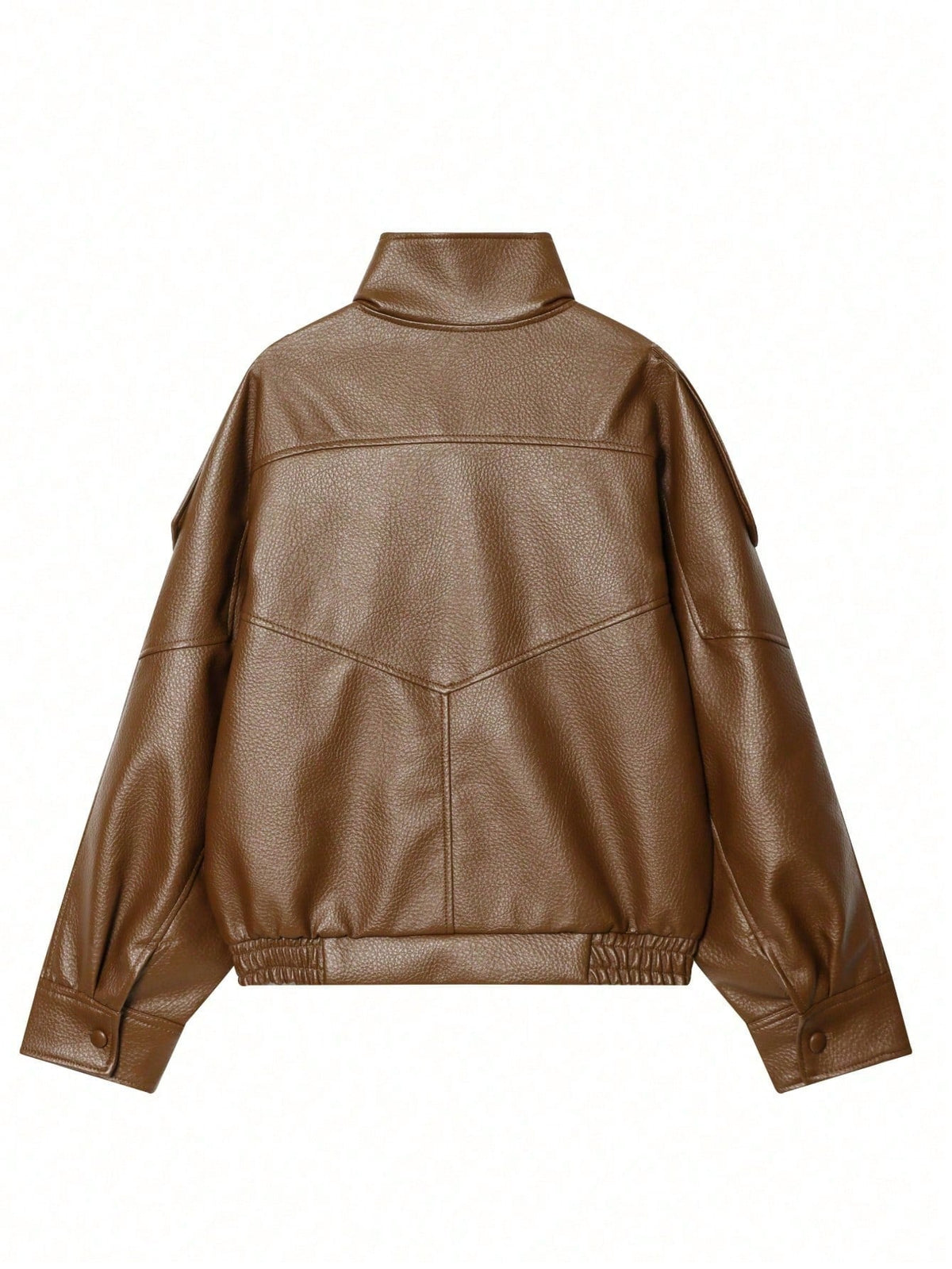 Jaqueta Feminina Camellia Oversized de Corte Solto, Nova para Outono/Inverno, Estilo Europeu e Americano, Casaco Minimalista Versátil Premium em Couro Sintético para Outono - Marrom Claro