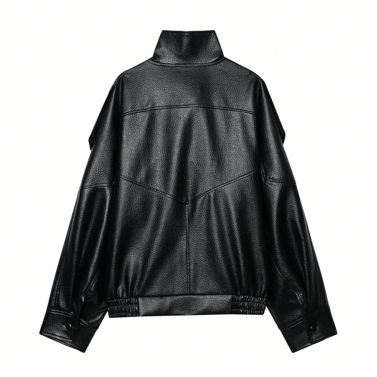 Jaqueta Feminina Camellia Oversized de Corte Solto, Nova para Outono/Inverno, Estilo Europeu e Americano, Casaco Minimalista Versátil Premium em Couro Sintético para Outono - Preto