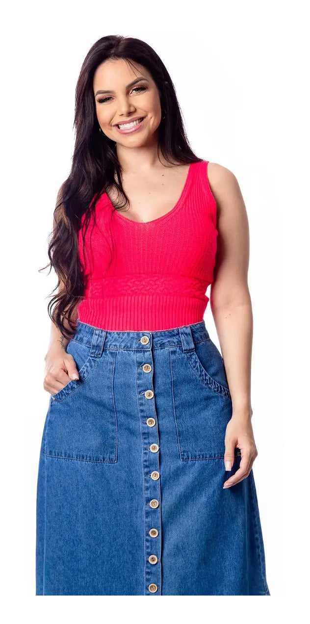 Saia Longa Jeans Premium Lançamento Moda Evangélica S4036 - Azul