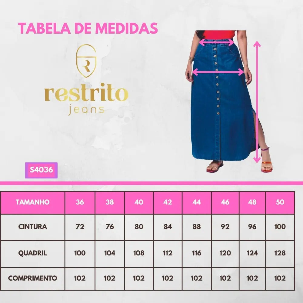 Saia Longa Jeans Premium Lançamento Moda Evangélica S4036 - Azul