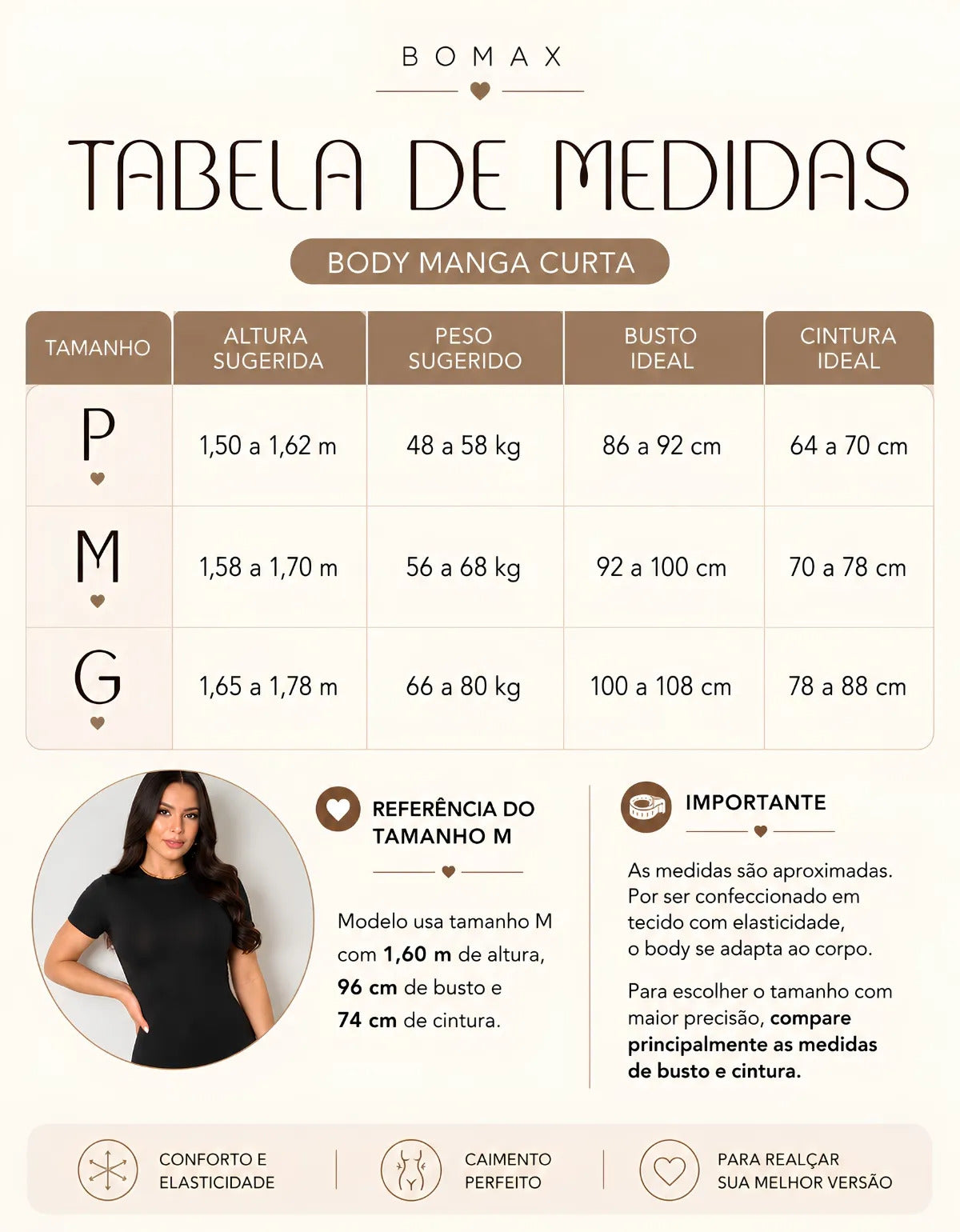 Kit 3 Body Feminino De Manga Curta Forro Suplex Gola Redonda - Preto Marrom e Branco