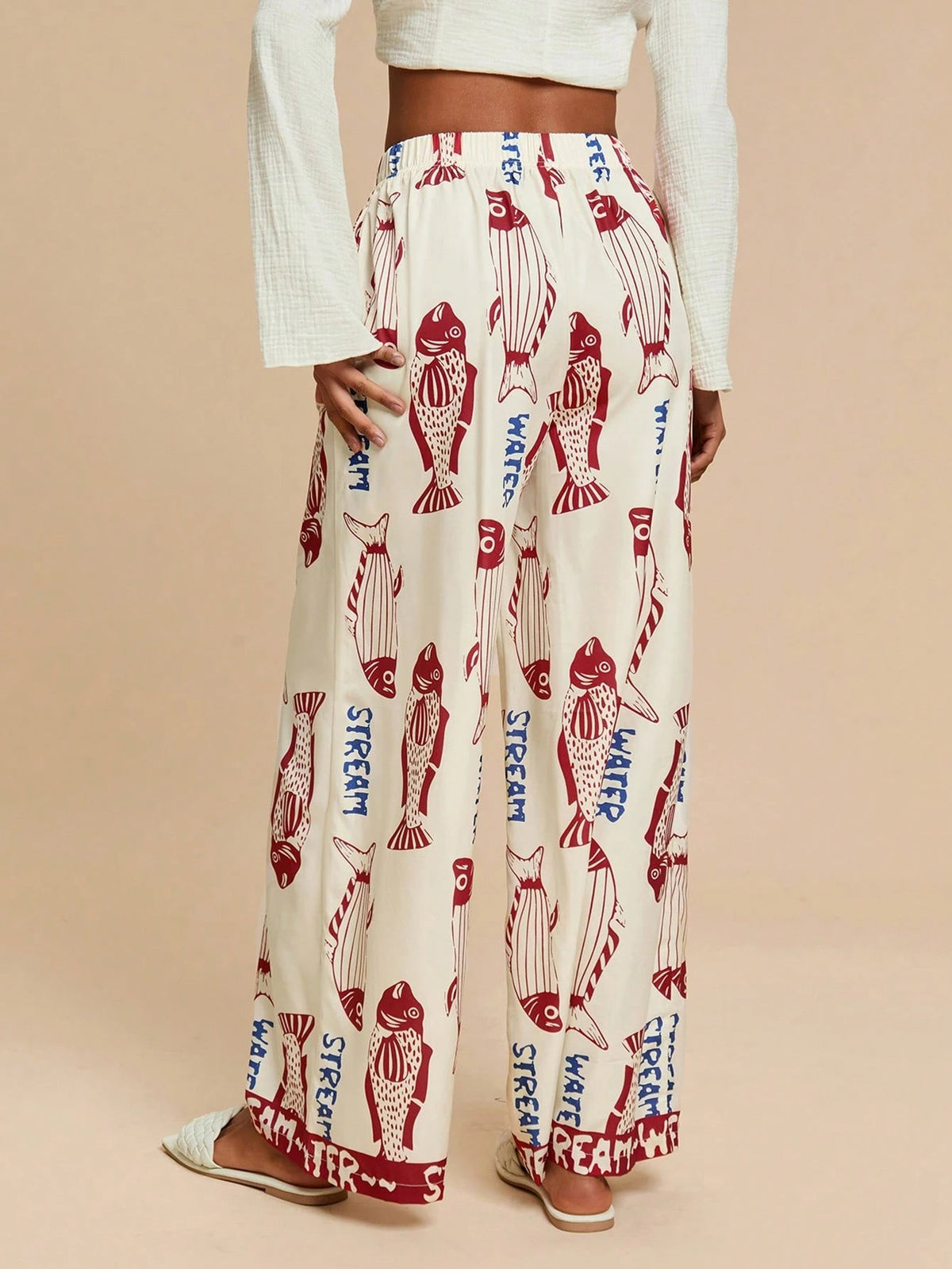 Calça Pantalona Estampa Peixes