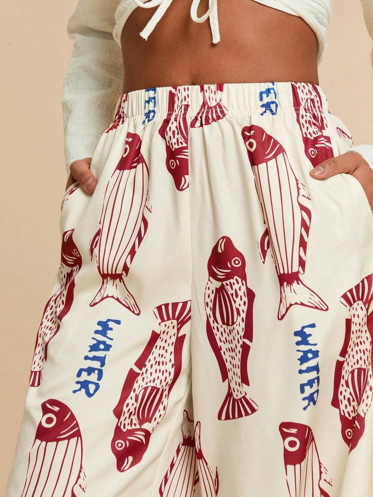 Calça Pantalona Estampa Peixes