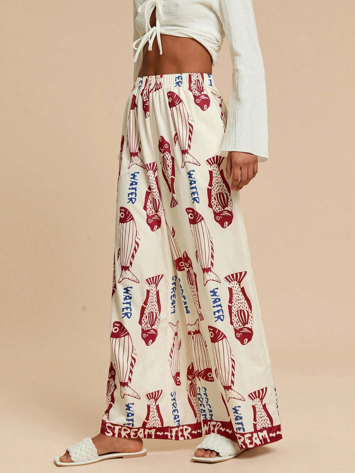 Calça Pantalona Estampa Peixes